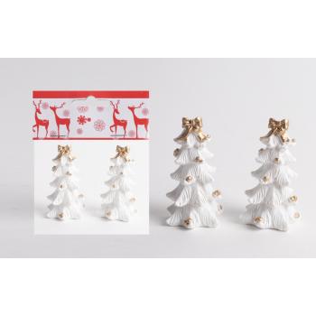 POLYRESINOVÁ BOROVICA, SADA 2 KUSOV, BIELA SO ZLATOU MAŠĽOU