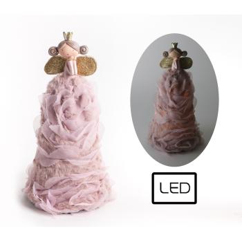 POLYRESINOVÝ ANJEL, LED, PLYŠOVÉ ŠATY, FIALOVÁ