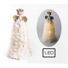 POLYRESINOVÝ ANJEL, LED, PLYŠOVÉ ŠATY, KRÉMOVÁ