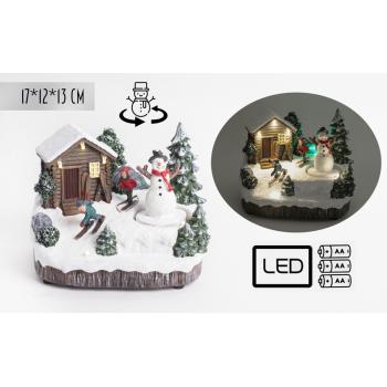 DOMČEK Z POLYRESINU, LEDDEL, ROTUJÚCI SNEHULIAK V ZÁHRADE