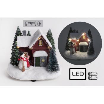 POLYRESINOVÝ SNEHOVÝ DOMČEK S LEDKOVÝM SNEHULIAKOM