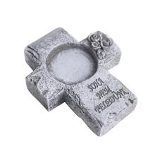 POLYRESINOVÝ SVIETNIK, KRÍŽ S RUŽOU, NIKDY NEZABUDNI S NÁPISOM