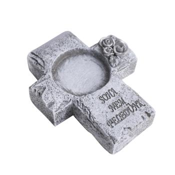 POLYRESINOVÝ SVIETNIK, KRÍŽ S RUŽOU, NIKDY NEZABUDNI S NÁPISOM