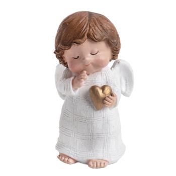 POLYRESINOVÝ ANJEL SO ZLATÝM SRDCOM V BIELYCH ŠATÁCH