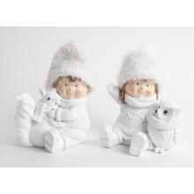 ZIMNÉ DETI Z POLYRESINU, SO ZVIERATKAMI, BIELE,