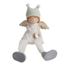 POLYRESINOVÝ ANJEL V ČIAPKE S VISIACIMI NOHAMI, TYRKYSOVÝ