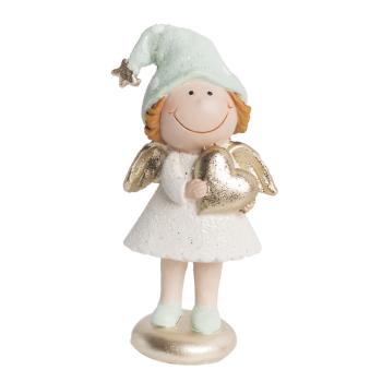 POLYRESINOVÝ ANJEL SO ZLATÝM SRDCOM, TYRKYSOVÝ