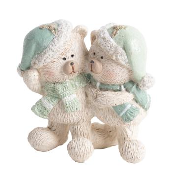 POLYRESINOVÉ MEDVEDE V SANTOVSKÝCH ČIAPKACH, TYRKYSOVO BIELA