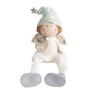 POLYRESINOVÝ ANJEL SO ZLATÝM SRDCOM, ZÁVESNÉ NOŽIČKY, TYRKYSOVÁ FARBA