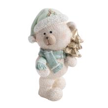 POLYRESINOVÝ MEDVEĎ V SANTOVSKEJ ČIAPKE, ZLATÁ BOROVICA, TYRKYSOVO BIELA