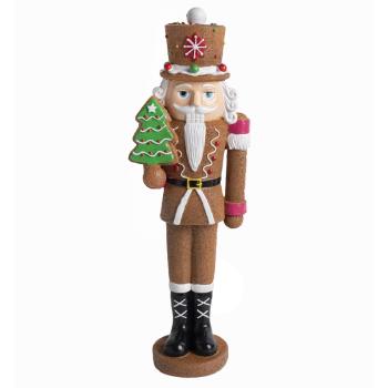 POLYRESINOVÝ PERNÍKOVÝ LUSKÁČIK, HNEDÝ SO ZELENOU BOROVICOU