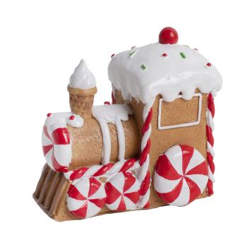 POLYRESINOVÝ VLAK, PERNÍK, S ČERVENÝMI A BIELYMI OZDOBAMI