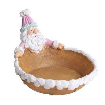 POLYRESINOVÁ MISKA, SANTA CLAUS, BIELA A RUŽOVÁ