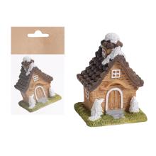 DOMČEK Z POLYRESINU, ZASNEŽENÝ, HNEDÝ