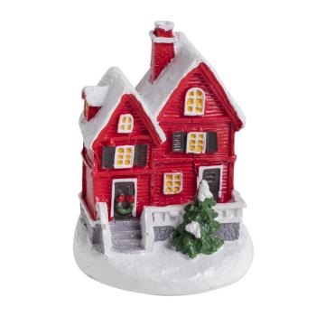 DOMČEK Z POLYRESINU, POSCHODIE, BOROVICA, ČERVENÁ A ZASNEŽENÁ