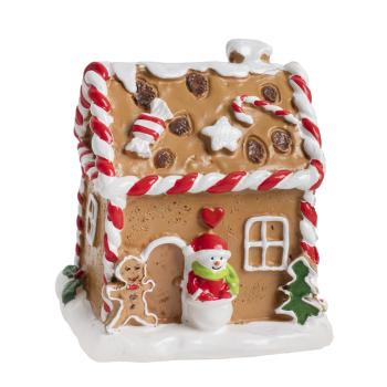 PERNÍKOVÁ CHALÚPKA Z POLYRESINU SO SNEHULIAKOM, CUKROVINKAMI A HROZIENKAMI