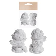 POLYRESINOVÝ ANJEL, SADA 2 KUSOV, S HARMONIKOU A DARČEKOM, BIELY