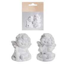 POLYRESINOVÝ ANJEL, SADA 2 KUSOV, S HOLUBICOU A HVIEZDOU, BIELY