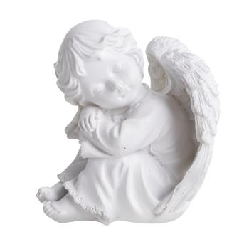 POLYRESINOVÝ ANJEL, SPIACI, S VEĽKÝM KRÍDLOM, BIELY