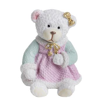 POLYRESINOVÝ MEDVEĎ, DIEVČA, SEDIACI, RUŽOVÁ A ZELENÁ