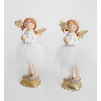 POLYRESINOVÝ ANJEL, STOJACI, S PALIČKOU, SRDCOM ALEBO HVIEZDOU, BIELY A ZLATÝ