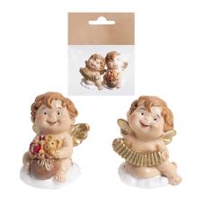 POLYRESINOVÝ ANJEL, SADA 2 KUSOV, PRÍRODNÝ, S DARČEKOM ALEBO HARMONIKOU