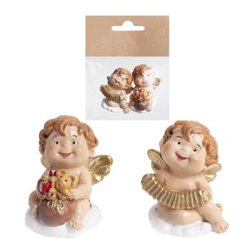 POLYRESINOVÝ ANJEL, SADA 2 KUSOV, PRÍRODNÝ, S DARČEKOM ALEBO HARMONIKOU