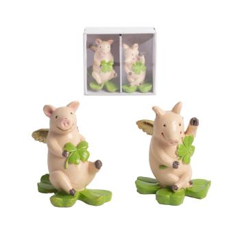 POLYRESINOVÉ PRASIATKO, SADA 2 KUSOV, SO ŠTVORLÍSTKOM