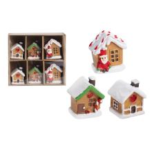 PERNÍKOVÁ CHALÚPKA Z POLYRESINU, SADA 6 KUSOV, ZASNEŽENÁ