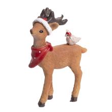 POLYRESINOVÝ JELEŇ, VTÁK NA CHRBTE, KLOBÚK SANTA CLAUS