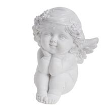 POLYRESINOVÝ ANJEL S KVETINOVÝM VENCOM NA HLAVE, BIELY