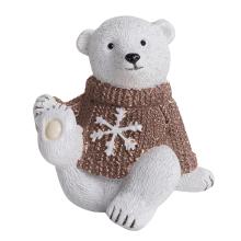 POLYRESINOVÝ ĽADOVÝ MEDVEĎ, SEDIACI, V HNEDOM SVETRI