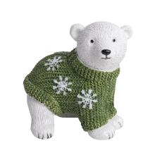 POLYRESINOVÝ SEDIACI ĽADOVÝ MEDVEĎ V ZELENOM SVETRI