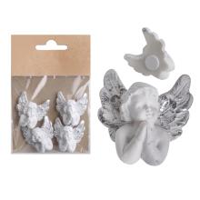 POLYRESINOVÝ ANJEL, SADA 4 KUSOV, KOLENÁ, BIELA A STRIEBORNÁ