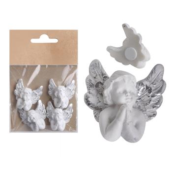 POLYRESINOVÝ ANJEL, SADA 4 KUSOV, KOLENÁ, BIELA A STRIEBORNÁ