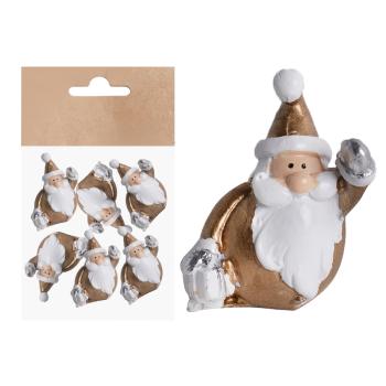POLYRESINOVÝ SANTA CLAUS, SADA 6 KUSOV, S TAŠKOU, ZLATÝ A BIELY