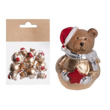 POLYRESINOVÝ MEDVEĎ, SADA 6 KUSOV, S HVIEZDOU, ZLATÝ A ČERVENÝ