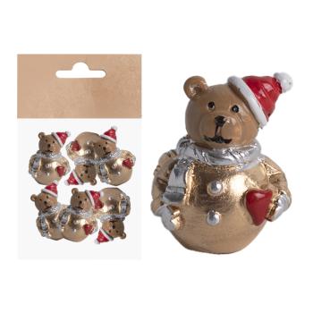 POLYRESINOVÝ MEDVEĎ, SADA 6 KUSOV, SO SRDCOM, ZLATÝ A ČERVENÝ