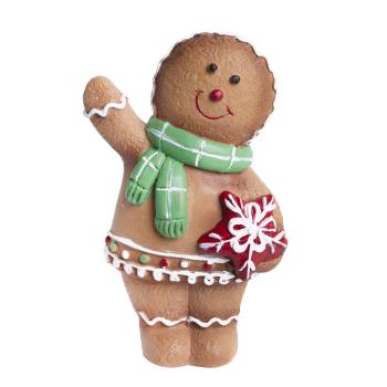 PERNÍKOVÁ FIGÚRKA Z POLYRESINU, MÁVAJÚCA, S ČERVENOU HVIEZDOU, HNEDÁ