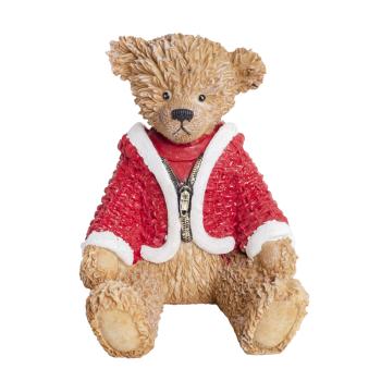 POLYRESINOVÝ MEDVEDÍK V OBLEKU SANTA CLAUSA, HNEDÝ