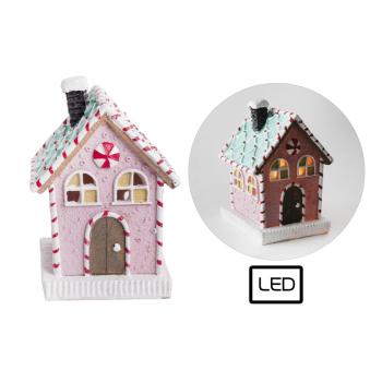 PERNÍKOVÁ CHALÚPKA Z POLYRESINU S LED DIÓDOU, RUŽOVÁ