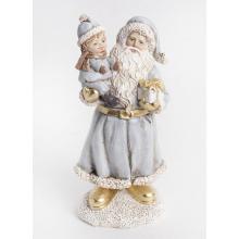 POLYRESINOVÝ SANTA CLAUS S DIEVČATKOM, ZELENO-ZLATÝ