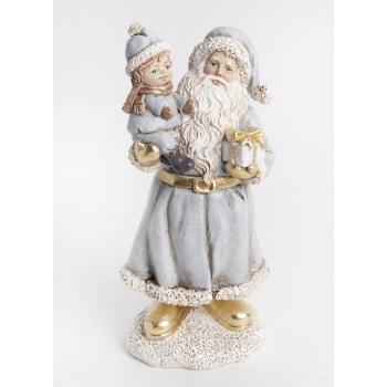 POLYRESINOVÝ SANTA CLAUS S DIEVČATKOM, ZELENO-ZLATÝ