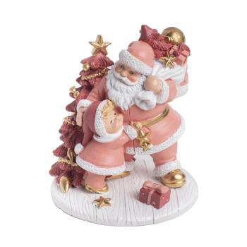 POLYRESINOVÝ SANTA CLAUS S BOROVICOU A DIEŤAŤOM, FIALOVÝ