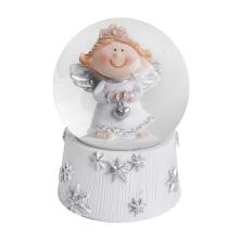 POLYRESINOVÁ SNEHOVÁ GUĽA, ANJEL SO STRIEBORNÝM SRDCOM V RUKE