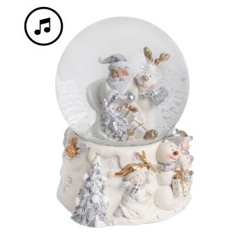 POLYRESINOVÁ SNEHOVÁ GUĽA SO SOBOM SANTA CLAUSOM, BIELA/STRIEBORNÁ/ZLATÁ