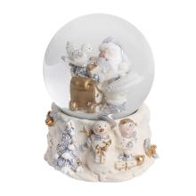 POLYRESINOVÁ SNEHOVÁ GUĽA NA SANIACH SANTA CLAUSA, BIELA/STRIEBORNÁ/ZLATÁ