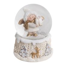 POLYRESINOVÁ SNEHOVÁ GUĽA S ANJELOM, BIELA/STRIEBORNÁ/ZLATÁ