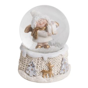 POLYRESINOVÁ SNEHOVÁ GUĽA S ANJELOM, BIELA/STRIEBORNÁ/ZLATÁ