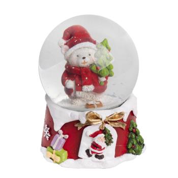 POLYRESINOVÁ SNEHOVÁ GUĽA, MEDVEĎ S BOROVICOU